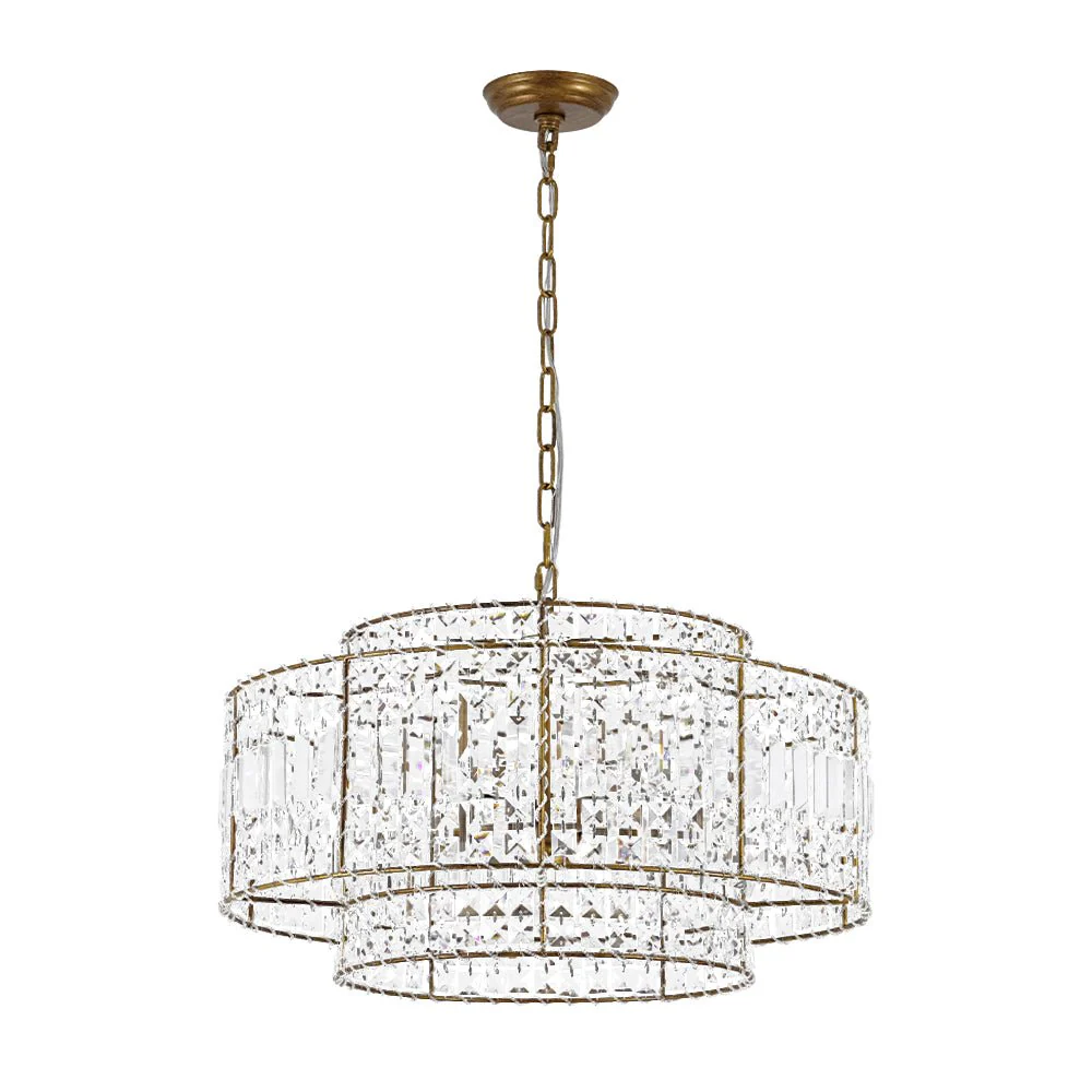 Luxe Antique Bronze Tiered Crystal Drum Cage Chandelier - Image 4