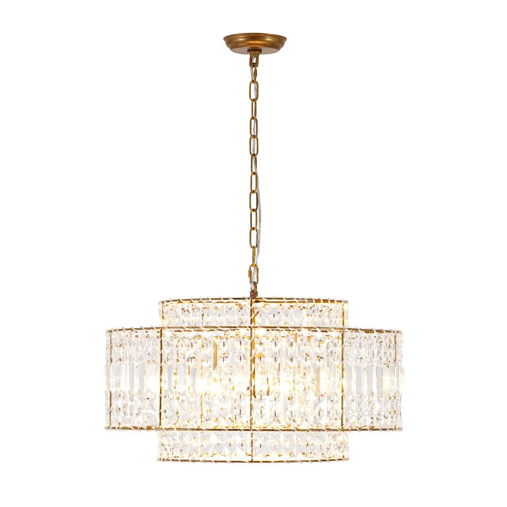 Luxe Antique Bronze Tiered Crystal Drum Cage Chandelier - Image 5