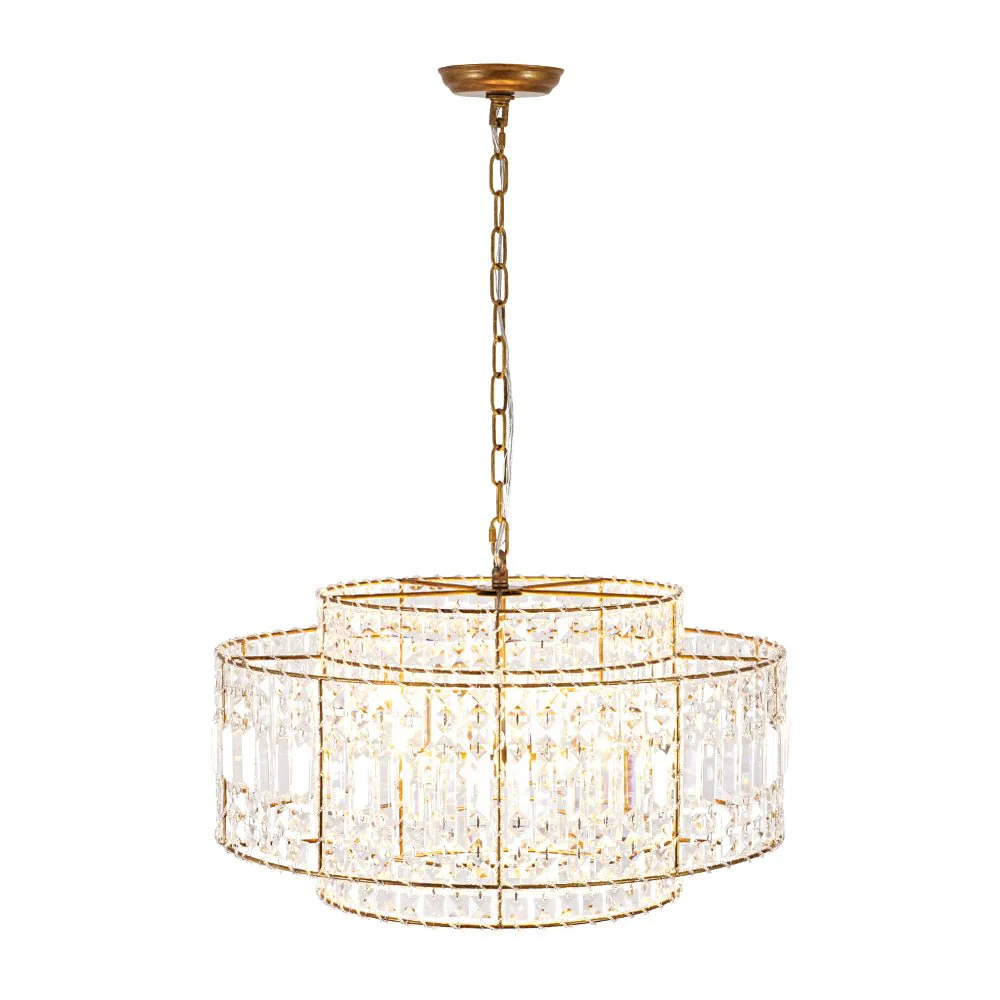 Luxe Antique Bronze Tiered Crystal Drum Cage Chandelier - Image 6