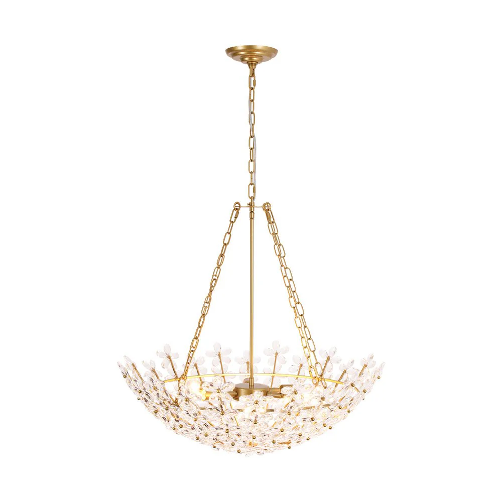 French Luxe Brass Bloom Crystal Floral Basket Chandelier - Image 10