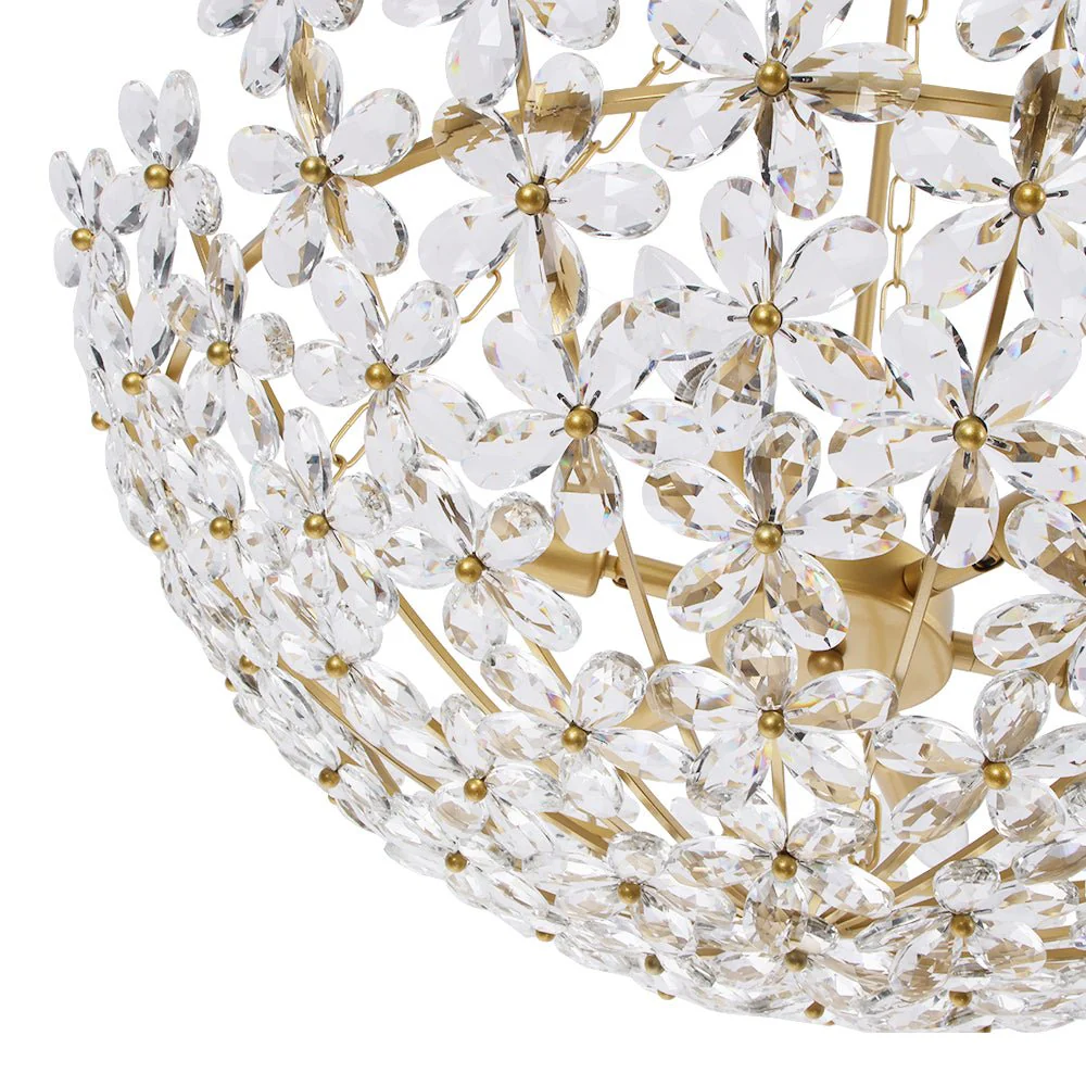 French Luxe Brass Bloom Crystal Floral Basket Chandelier - Image 11