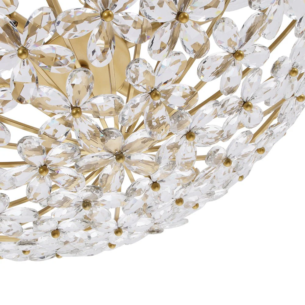 French Luxe Brass Bloom Crystal Floral Basket Chandelier - Image 12