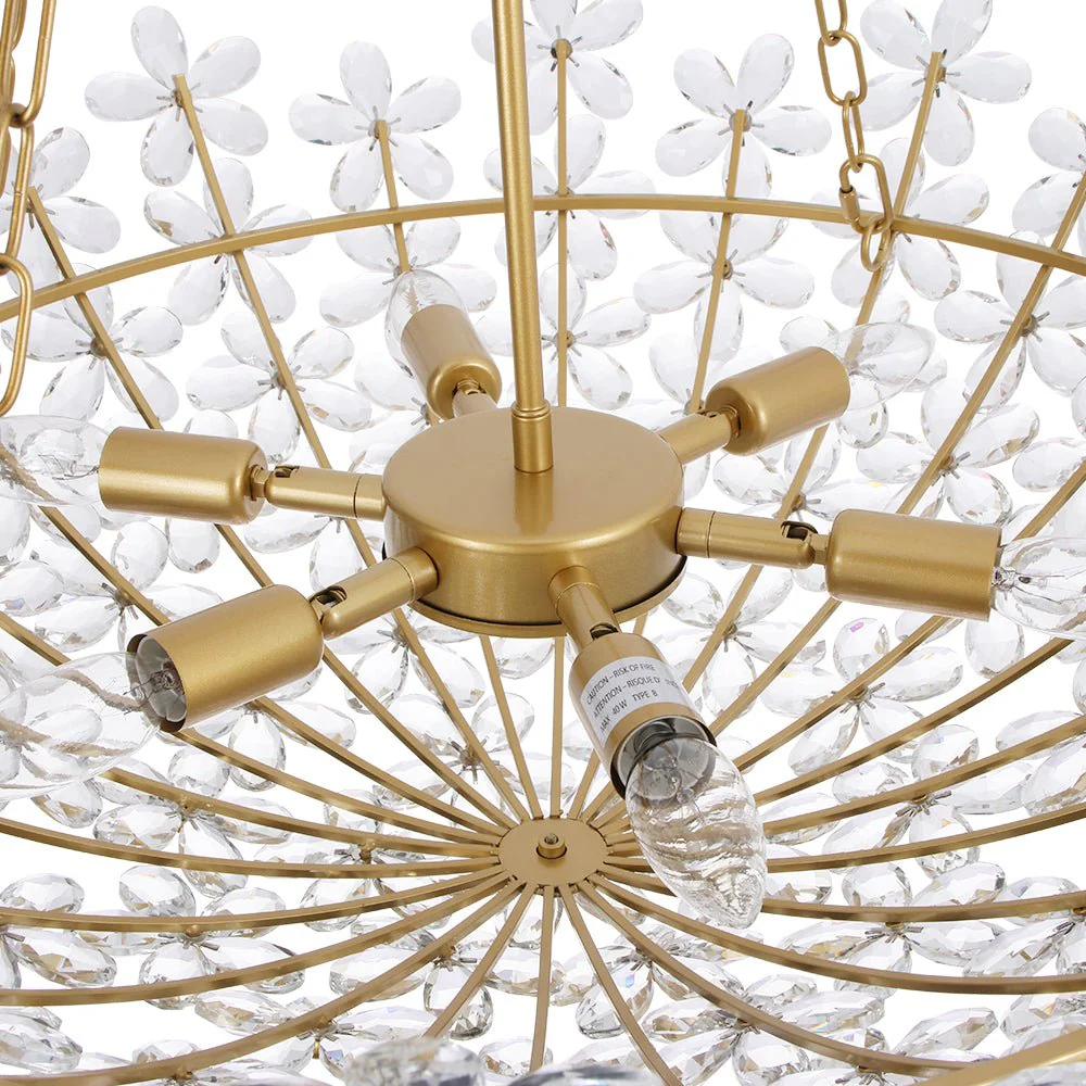 French Luxe Brass Bloom Crystal Floral Basket Chandelier - Image 14
