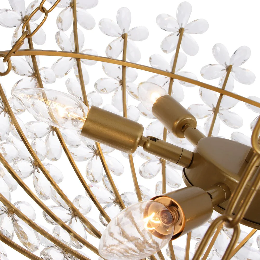 French Luxe Brass Bloom Crystal Floral Basket Chandelier - Image 15