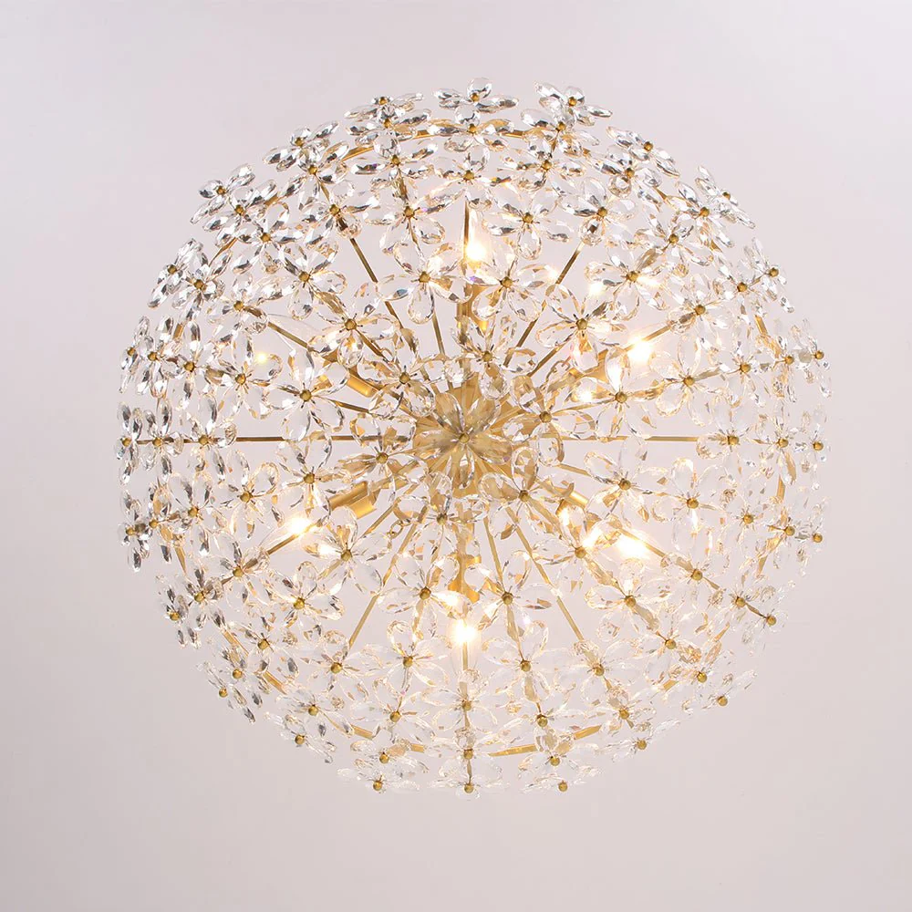 French Luxe Brass Bloom Crystal Floral Basket Chandelier - Image 16