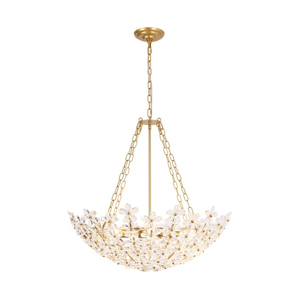 French Luxe Brass Bloom Crystal Floral Basket Chandelier - Image 3