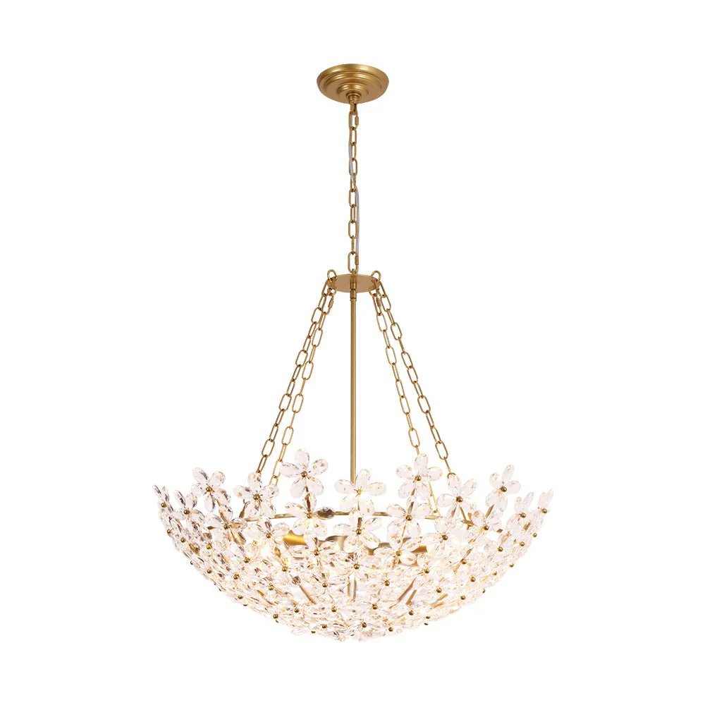 French Luxe Brass Bloom Crystal Floral Basket Chandelier - Image 6