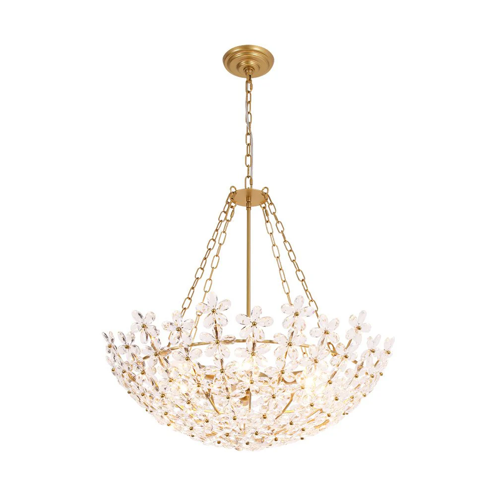 French Luxe Brass Bloom Crystal Floral Basket Chandelier - Image 7