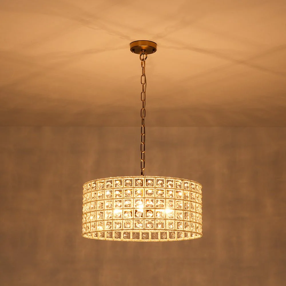 (OpenBox) French Luxury Brass Crystal Drum Cage Chandelier - Image 9