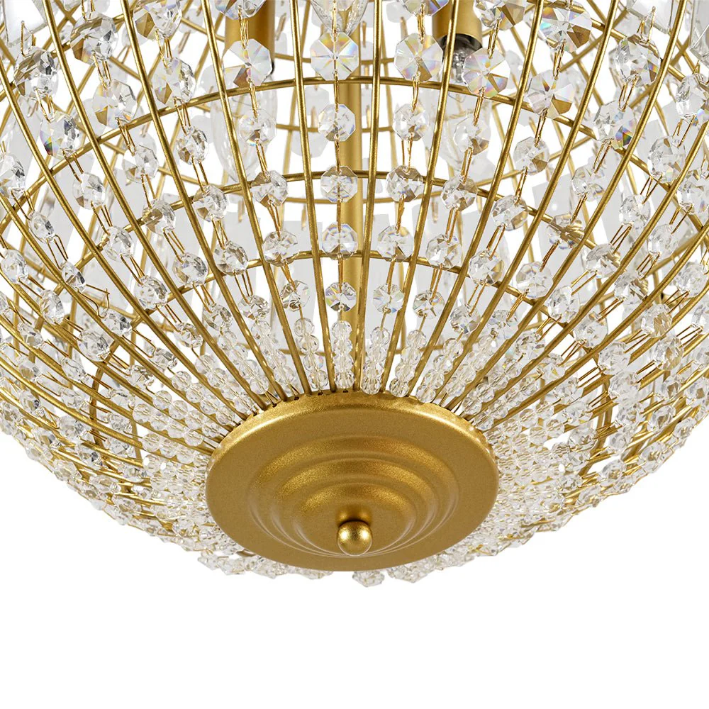 French Luxury Brass Floral Crystal Globe Chandelier - Image 10