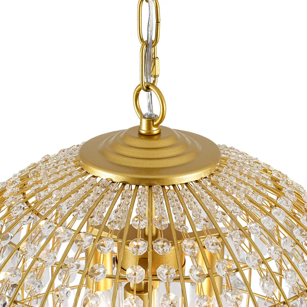 French Luxury Brass Floral Crystal Globe Chandelier - Image 11