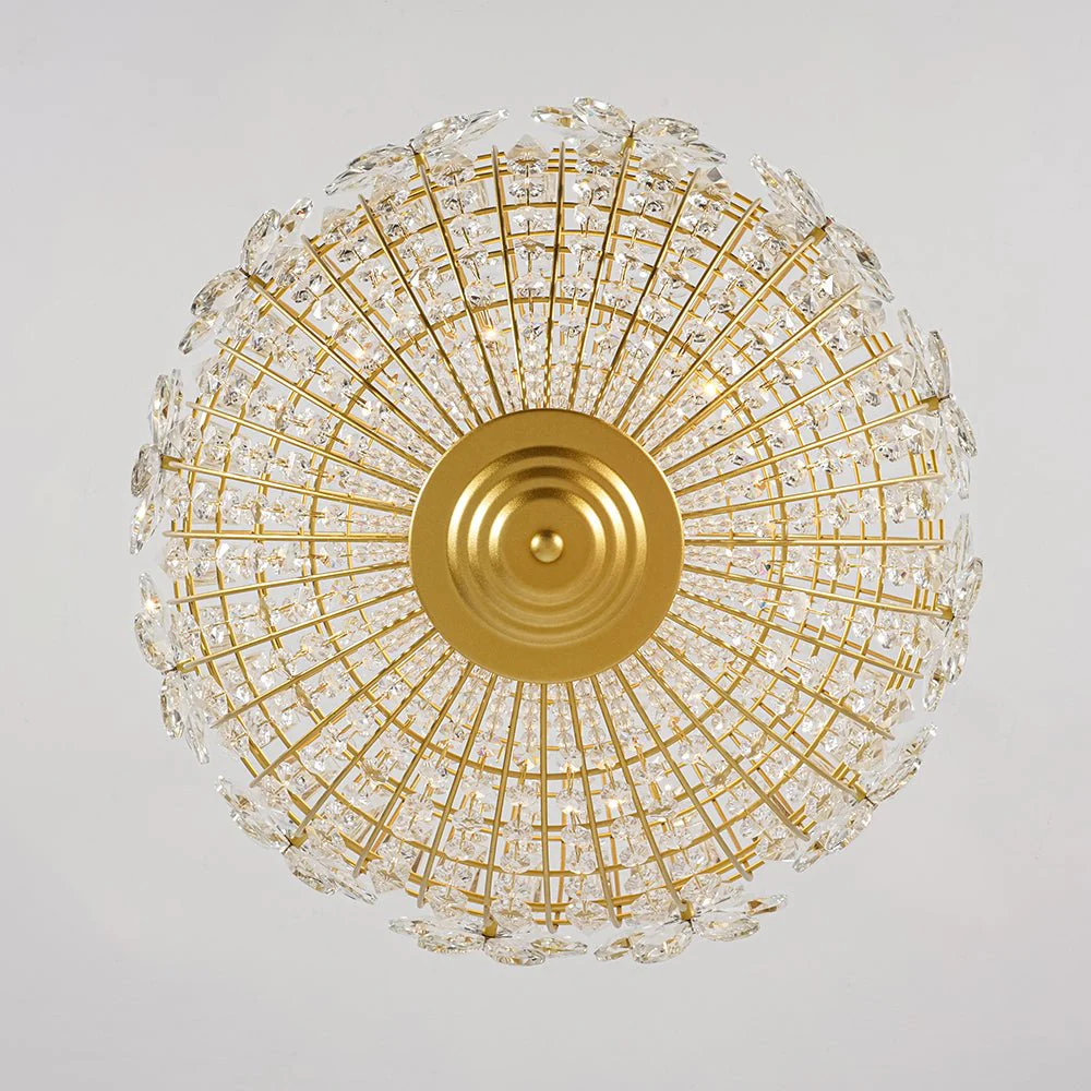 French Luxury Brass Floral Crystal Globe Chandelier - Image 13