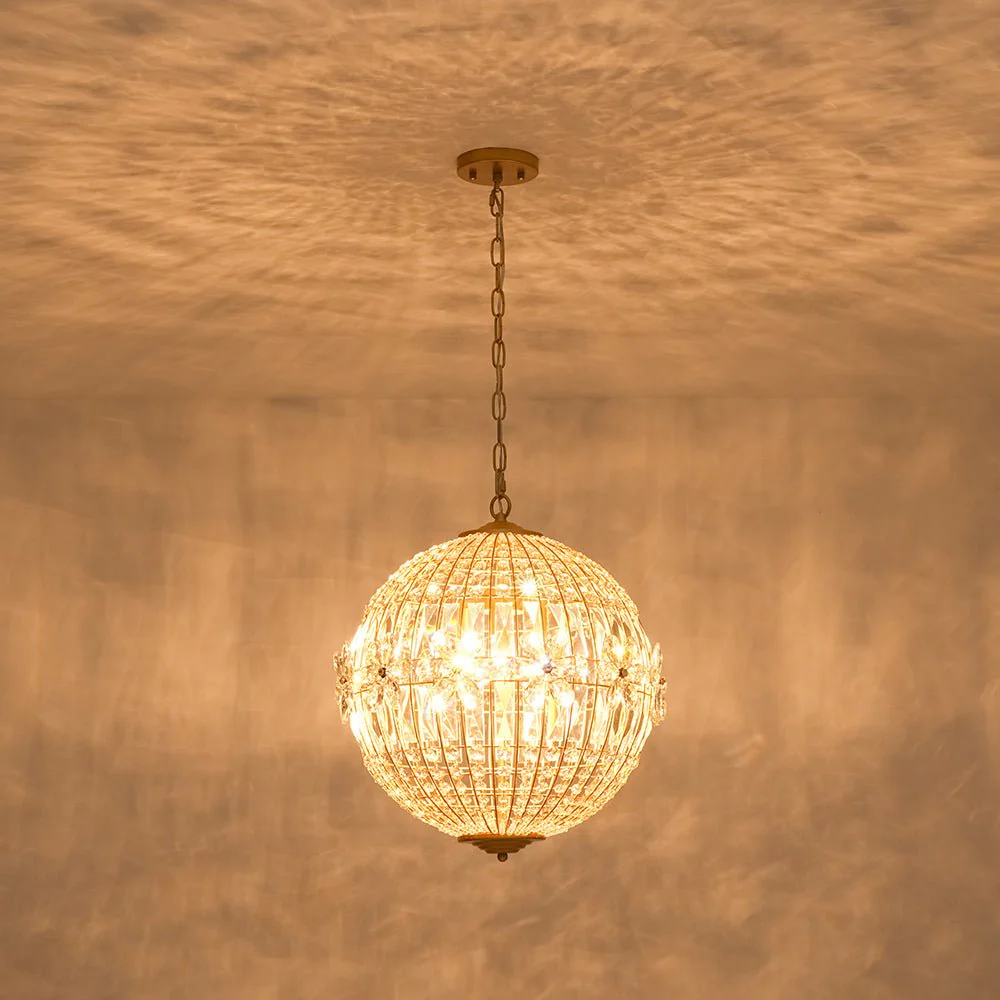 French Luxury Brass Floral Crystal Globe Chandelier - Image 14