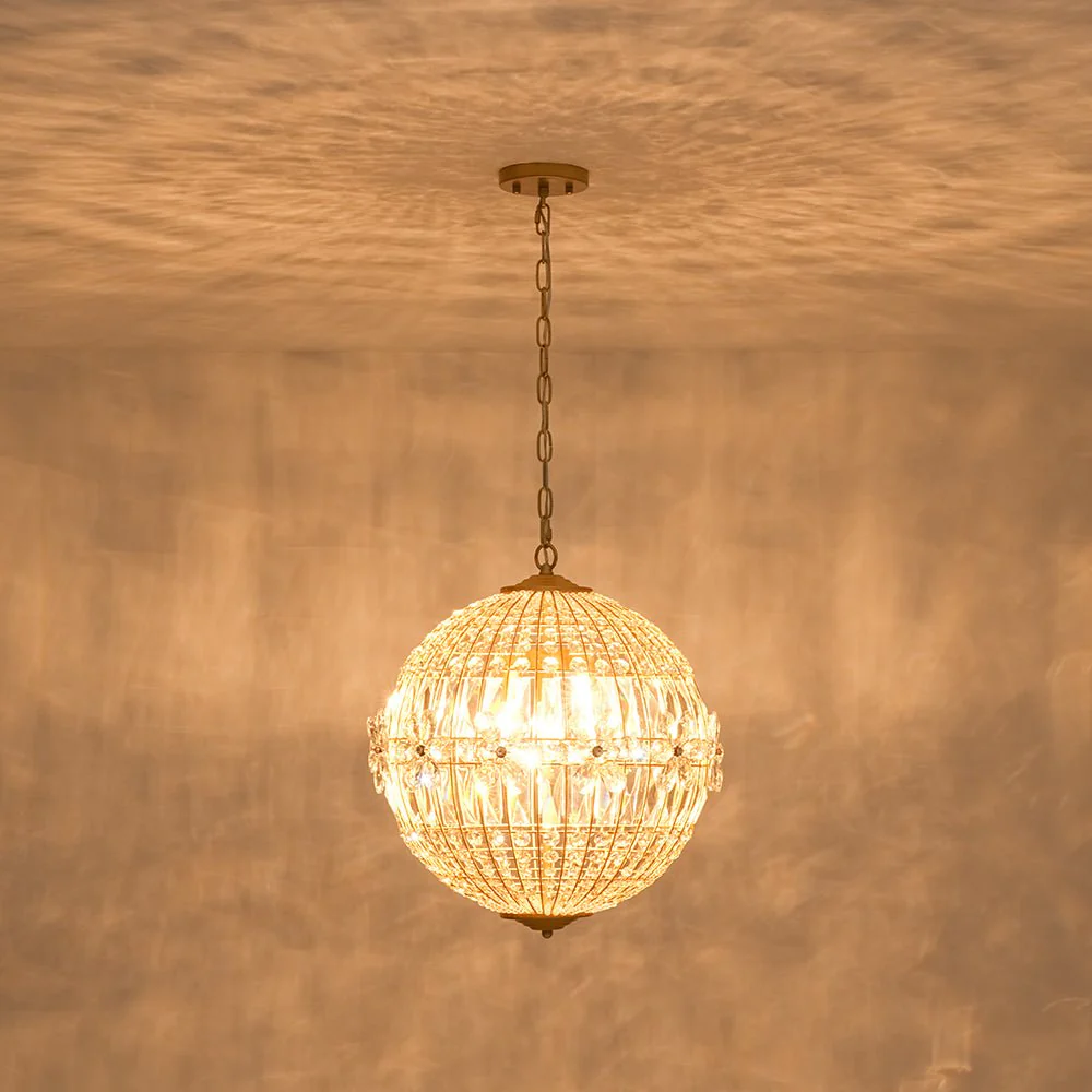 French Luxury Brass Floral Crystal Globe Chandelier - Image 15