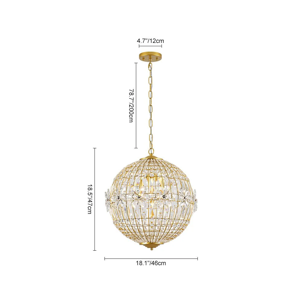 French Luxury Brass Floral Crystal Globe Chandelier - Image 16