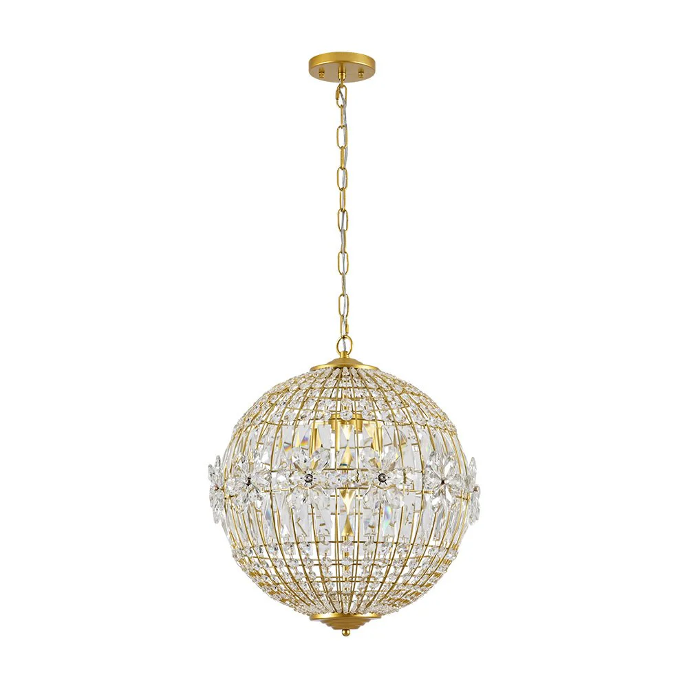 French Luxury Brass Floral Crystal Globe Chandelier - Image 6