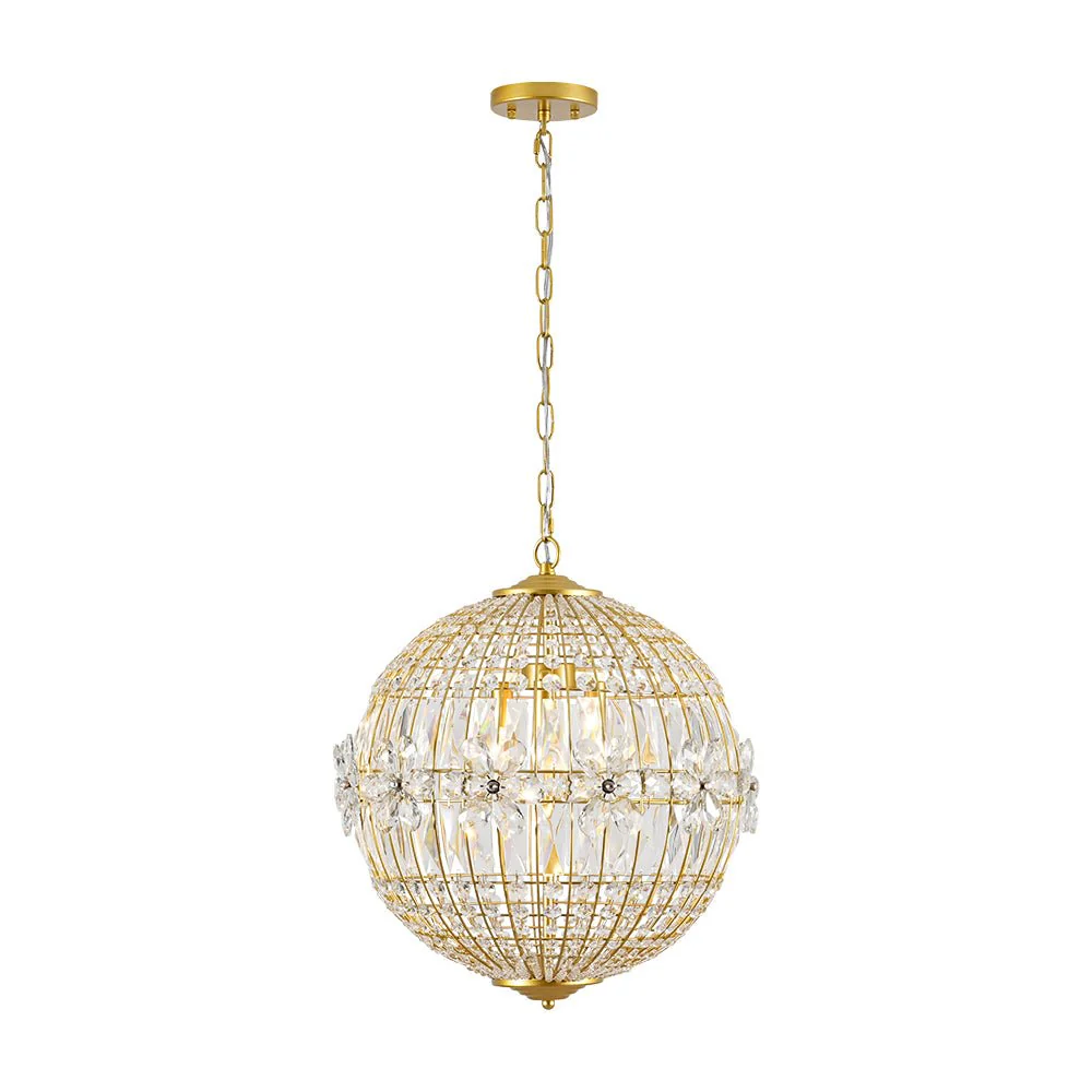 French Luxury Brass Floral Crystal Globe Chandelier - Image 7