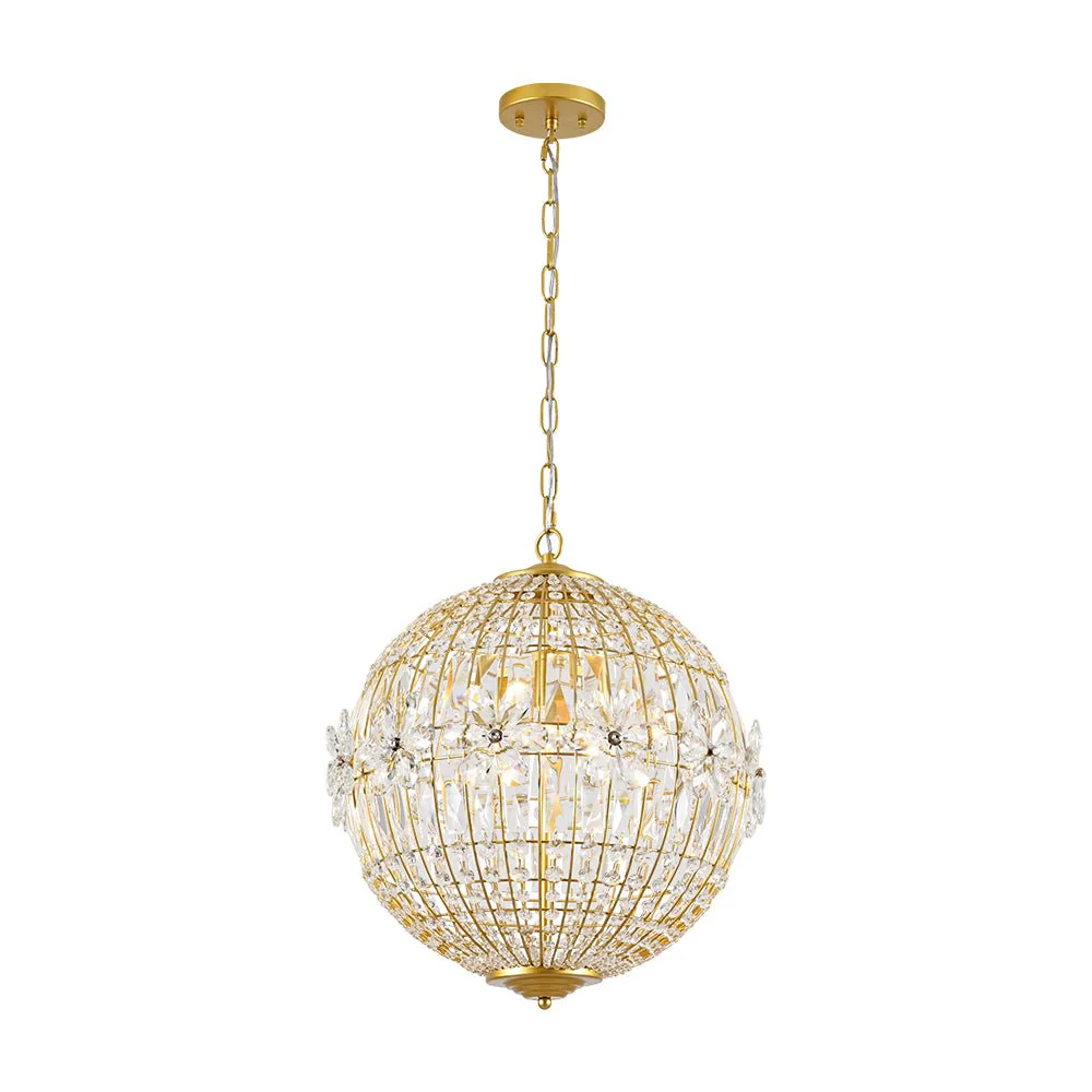 French Luxury Brass Floral Crystal Globe Chandelier - Image 8