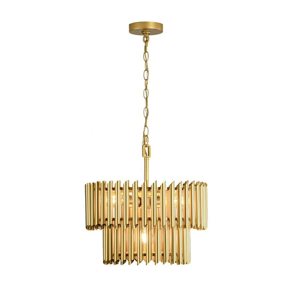 French Luxury Gold 2-Tier Metal Drum Cage Chandelier - Image 10