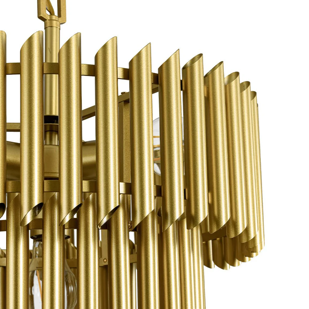 French Luxury Gold 2-Tier Metal Drum Cage Chandelier - Image 11