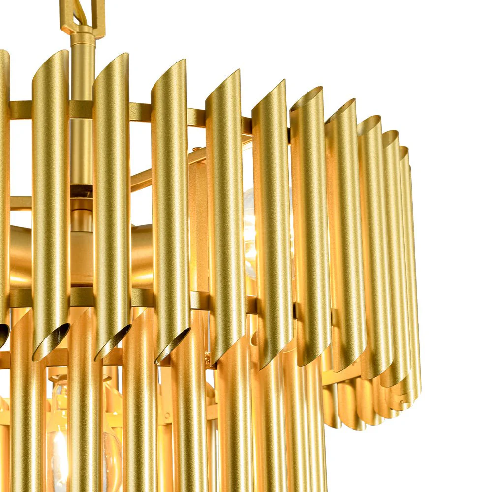 French Luxury Gold 2-Tier Metal Drum Cage Chandelier - Image 12
