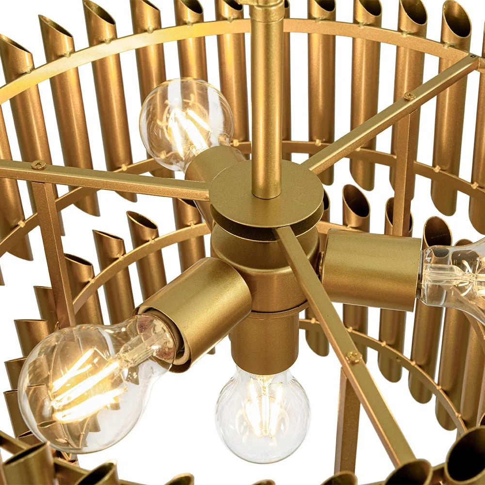 French Luxury Gold 2-Tier Metal Drum Cage Chandelier - Image 13