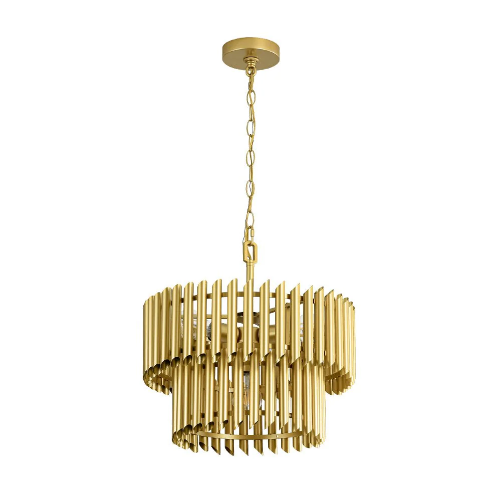 French Luxury Gold 2-Tier Metal Drum Cage Chandelier - Image 3