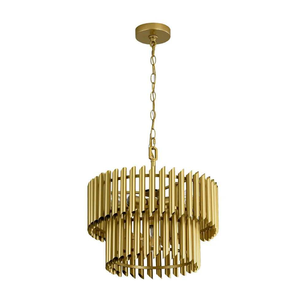 French Luxury Gold 2-Tier Metal Drum Cage Chandelier - Image 4