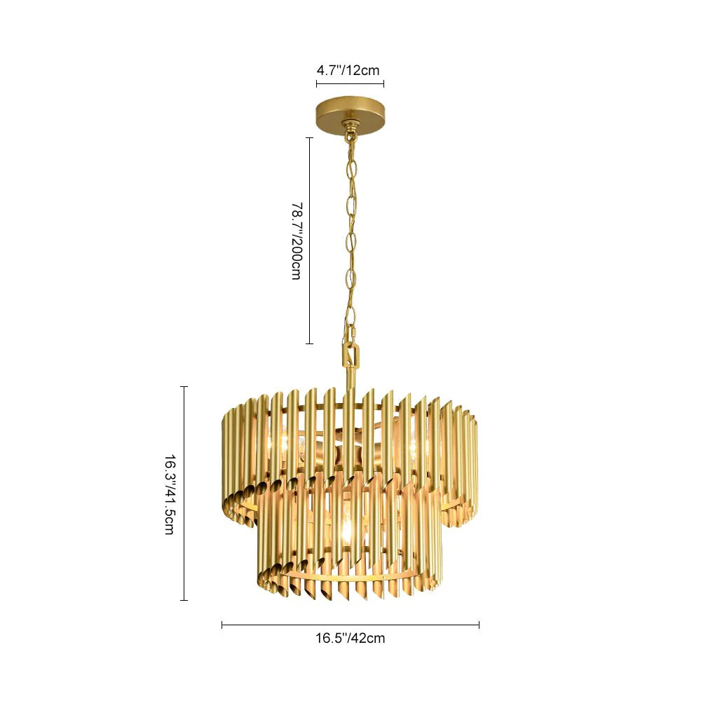 French Luxury Gold 2-Tier Metal Drum Cage Chandelier - Image 5