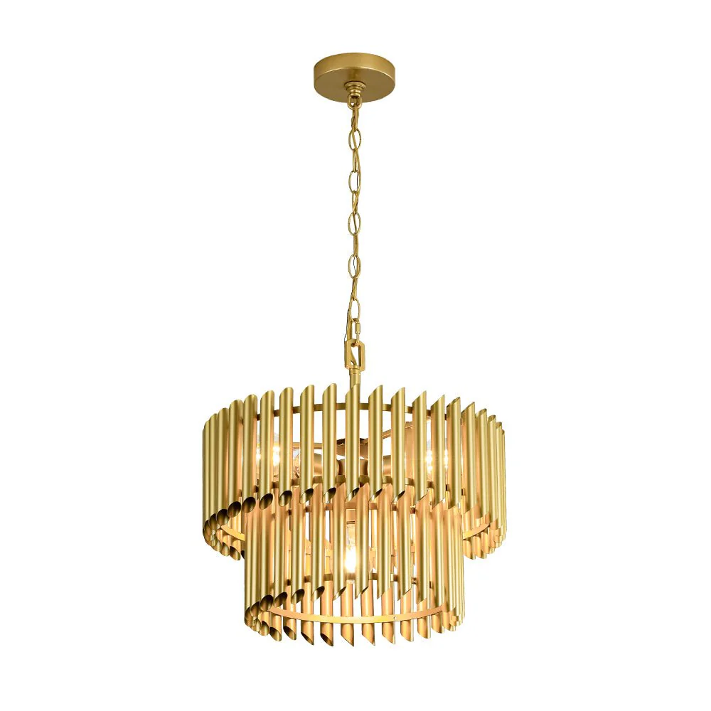 French Luxury Gold 2-Tier Metal Drum Cage Chandelier - Image 6