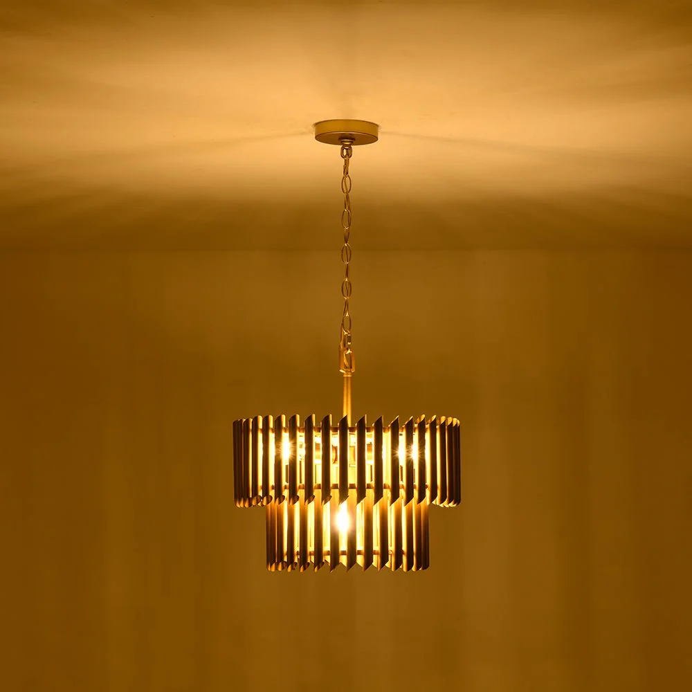 French Luxury Gold 2-Tier Metal Drum Cage Chandelier - Image 8