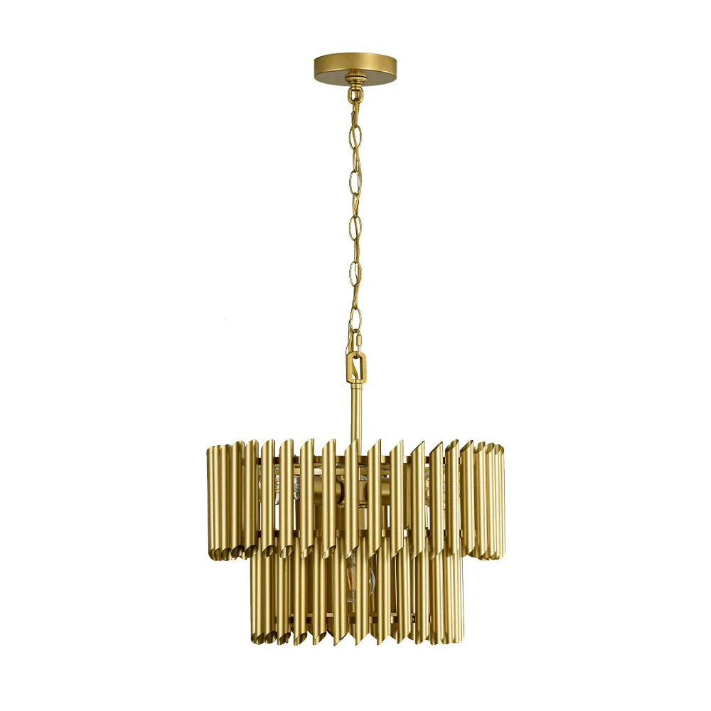 French Luxury Gold 2-Tier Metal Drum Cage Chandelier - Image 9