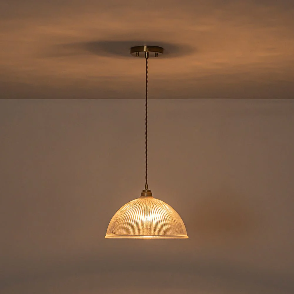 French Retro 1-Light Clear Ribbed Glass Dome Pendant - Image 10