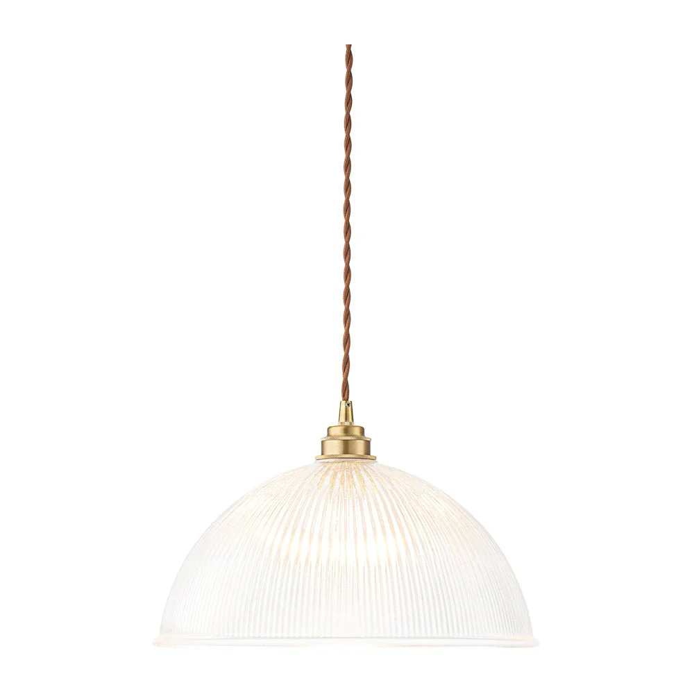 French Retro 1-Light Clear Ribbed Glass Dome Pendant - Image 11