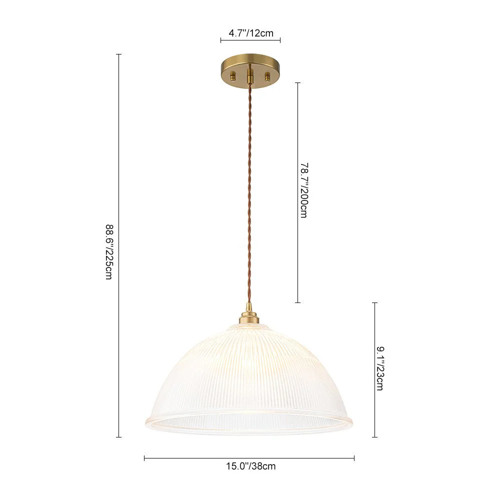 French Retro 1-Light Clear Ribbed Glass Dome Pendant - Image 12