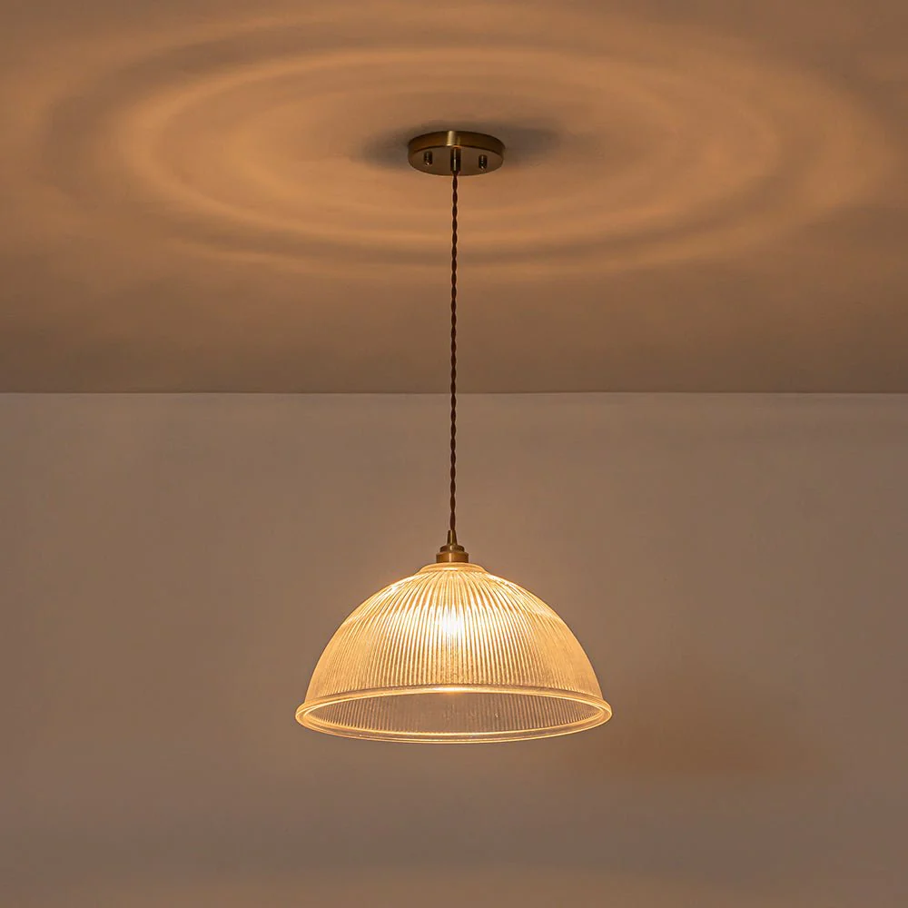 French Retro 1-Light Clear Ribbed Glass Dome Pendant - Image 13