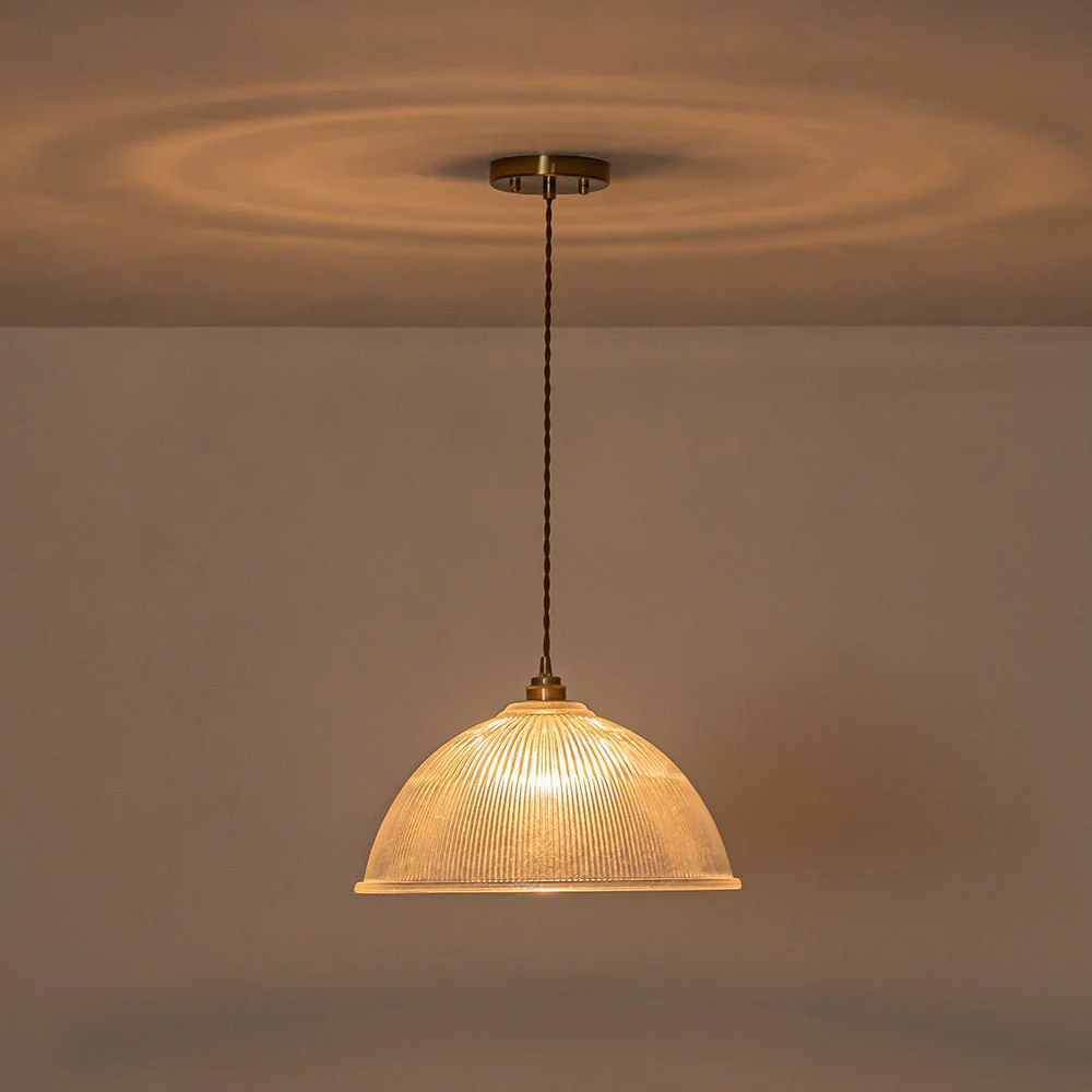 French Retro 1-Light Clear Ribbed Glass Dome Pendant - Image 14