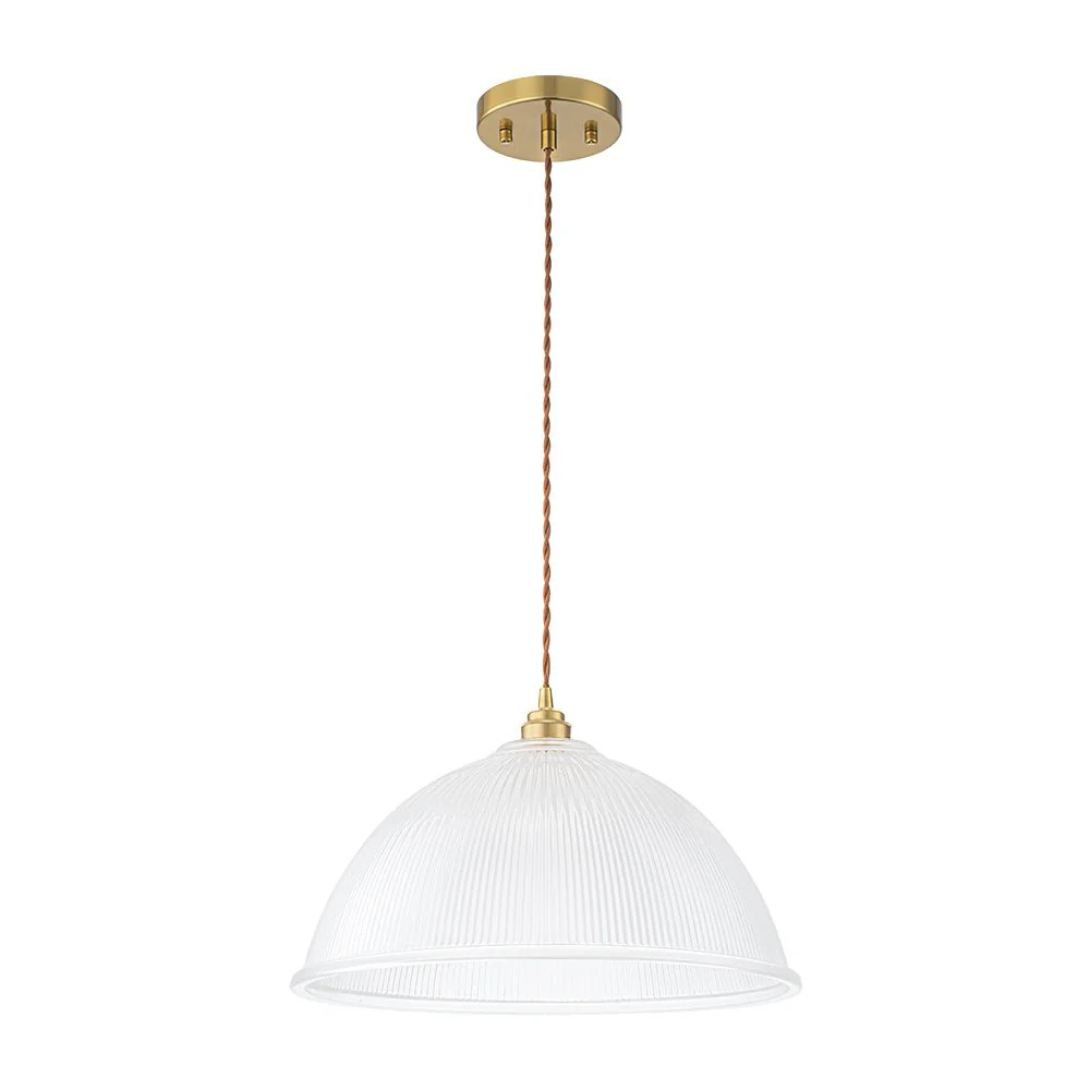 French Retro 1-Light Clear Ribbed Glass Dome Pendant - Image 15