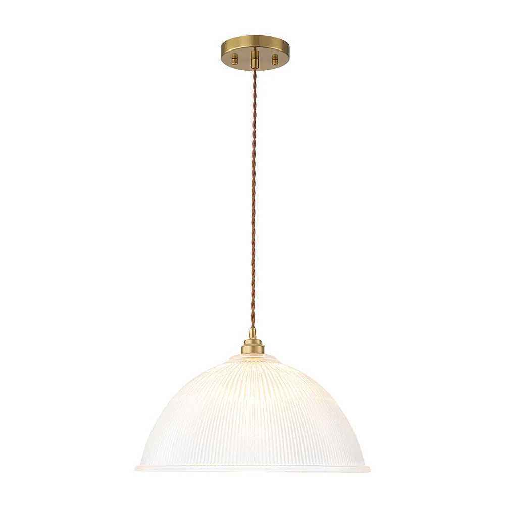 French Retro 1-Light Clear Ribbed Glass Dome Pendant - Image 16