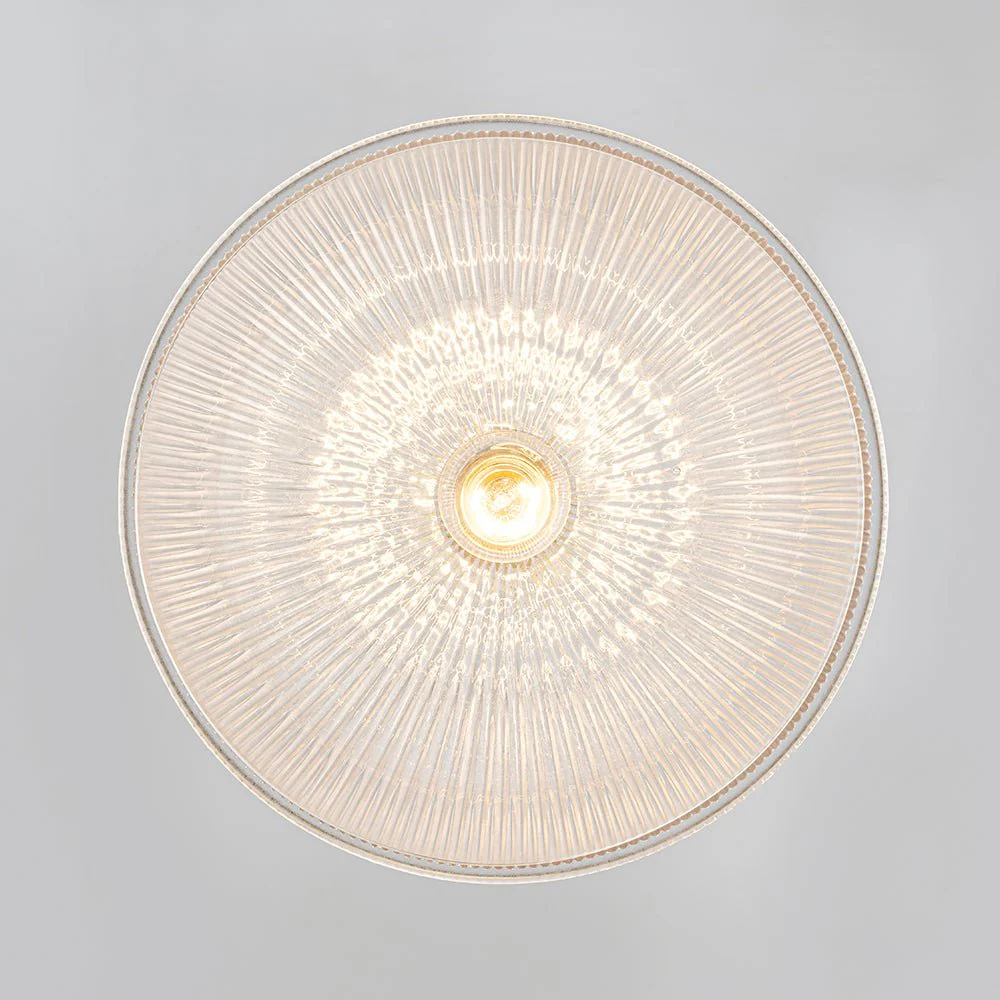 French Retro 1-Light Clear Ribbed Glass Dome Pendant - Image 20
