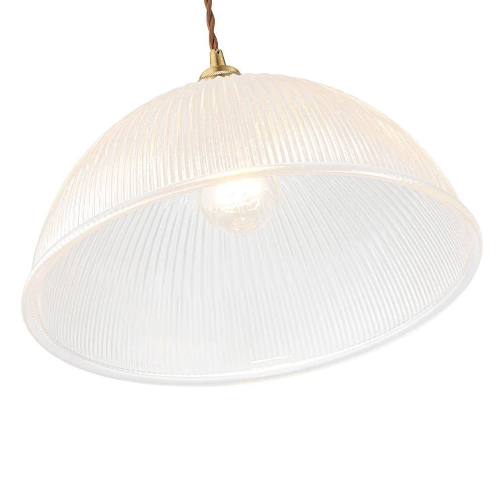 French Retro 1-Light Clear Ribbed Glass Dome Pendant - Image 21