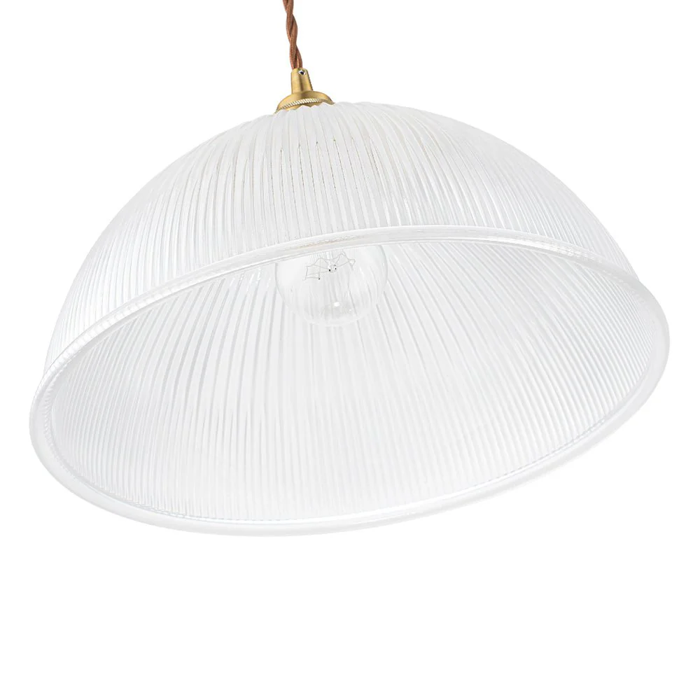 French Retro 1-Light Clear Ribbed Glass Dome Pendant - Image 22