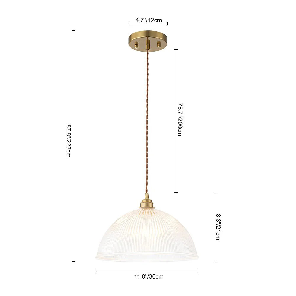 French Retro 1-Light Clear Ribbed Glass Dome Pendant - Image 5