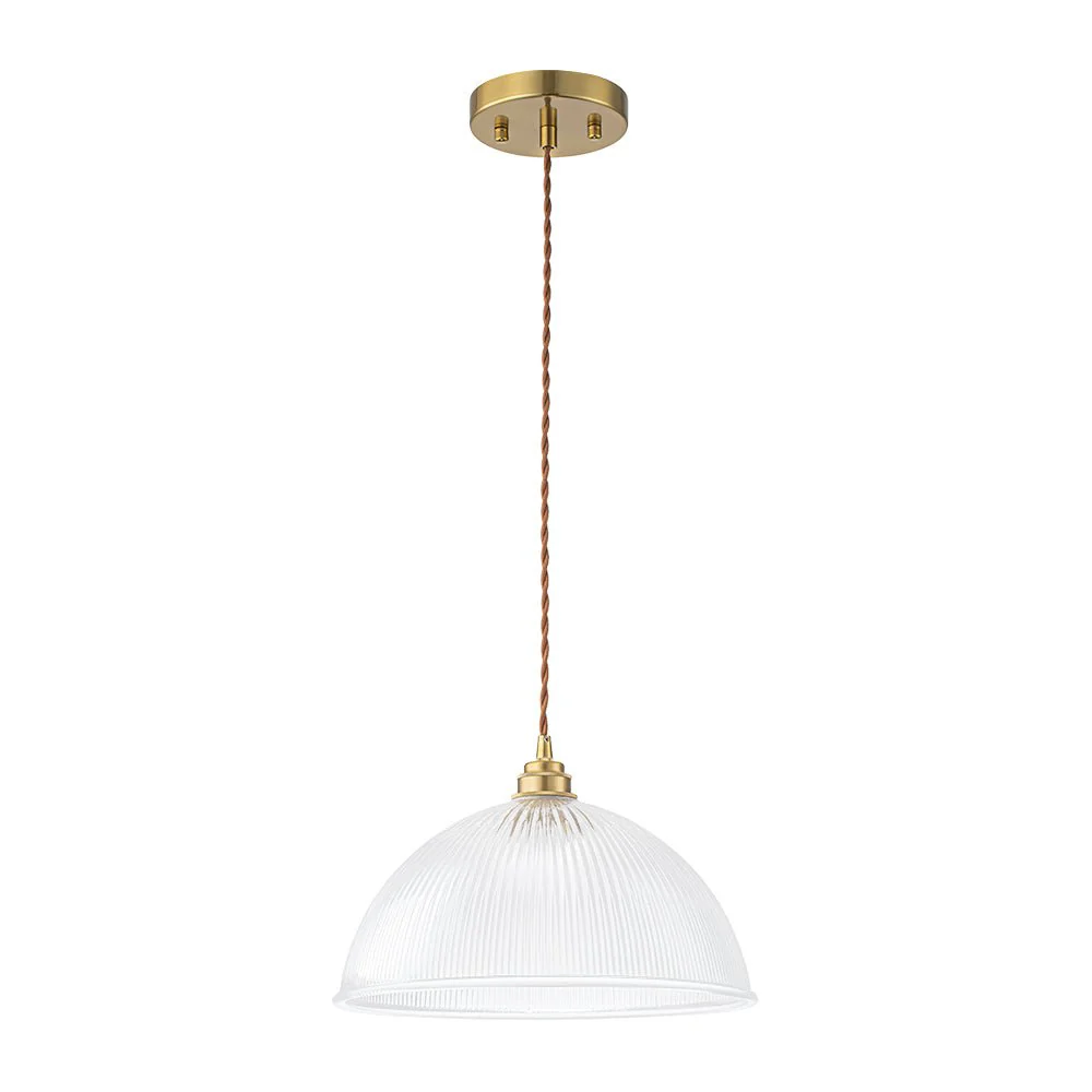 French Retro 1-Light Clear Ribbed Glass Dome Pendant - Image 6