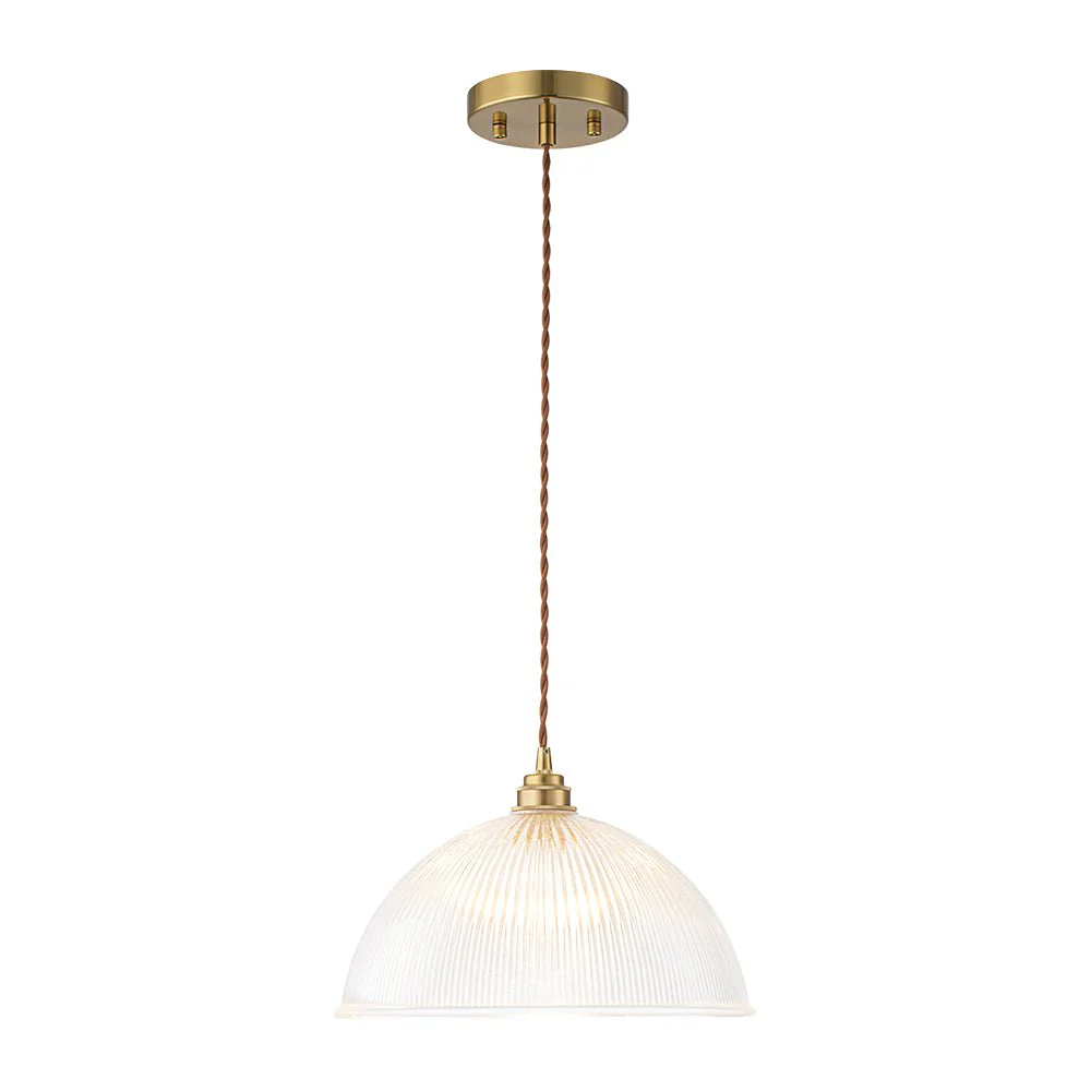 French Retro 1-Light Clear Ribbed Glass Dome Pendant - Image 7