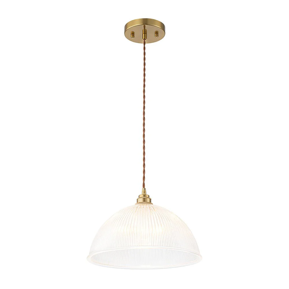 French Retro 1-Light Clear Ribbed Glass Dome Pendant - Image 8