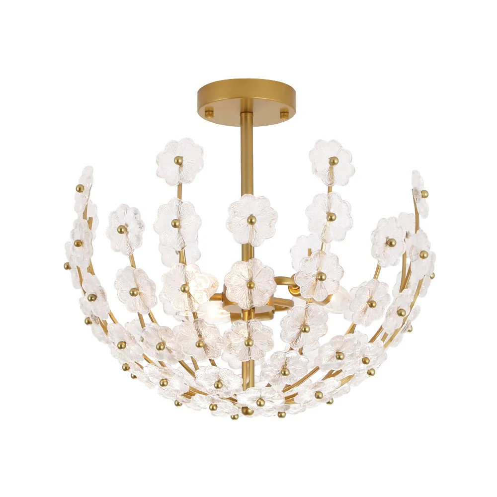 French Sculpture Brass Bloom Glass Floral Semi Flush Mount - Image 15