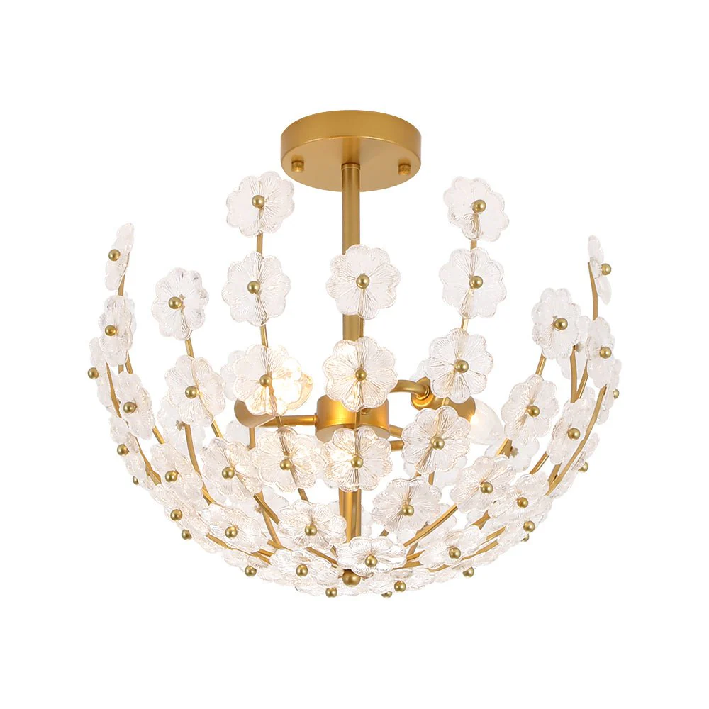 French Sculpture Brass Bloom Glass Floral Semi Flush Mount - Image 16