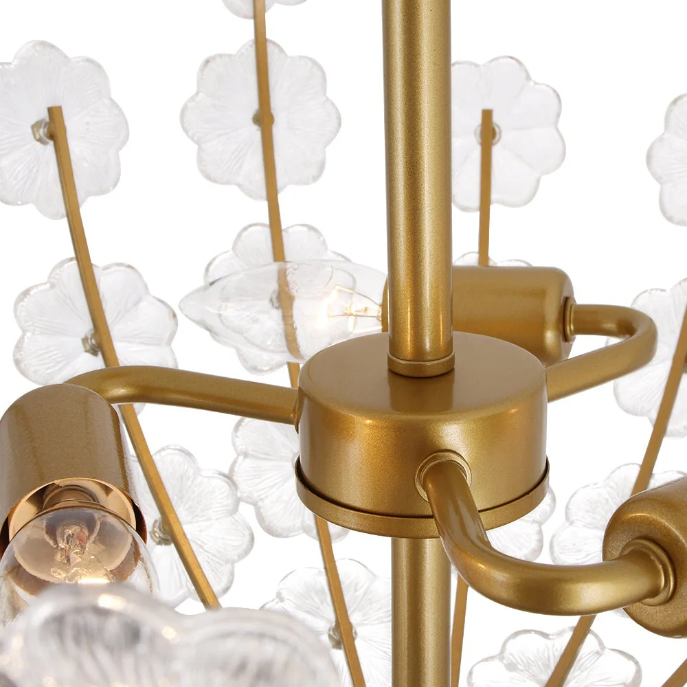 French Sculpture Brass Bloom Glass Floral Semi Flush Mount - Image 4