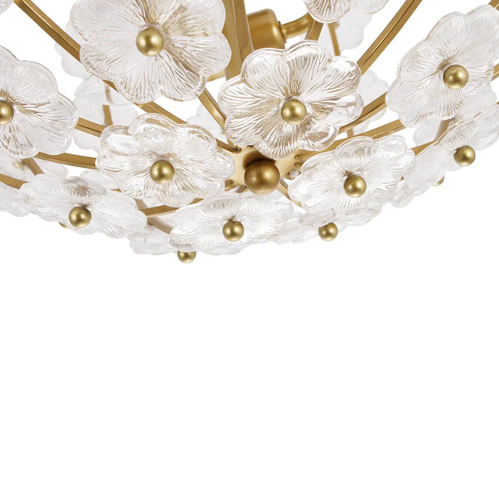 French Sculpture Brass Bloom Glass Floral Semi Flush Mount - Image 5